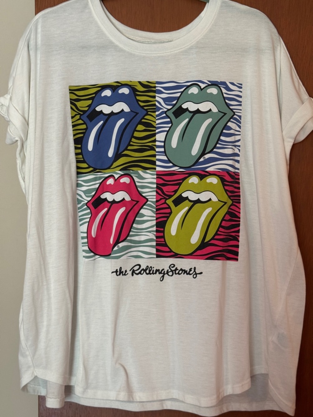 The Rolling Stones White Band Tee with Iconic Tongues, Size 2X